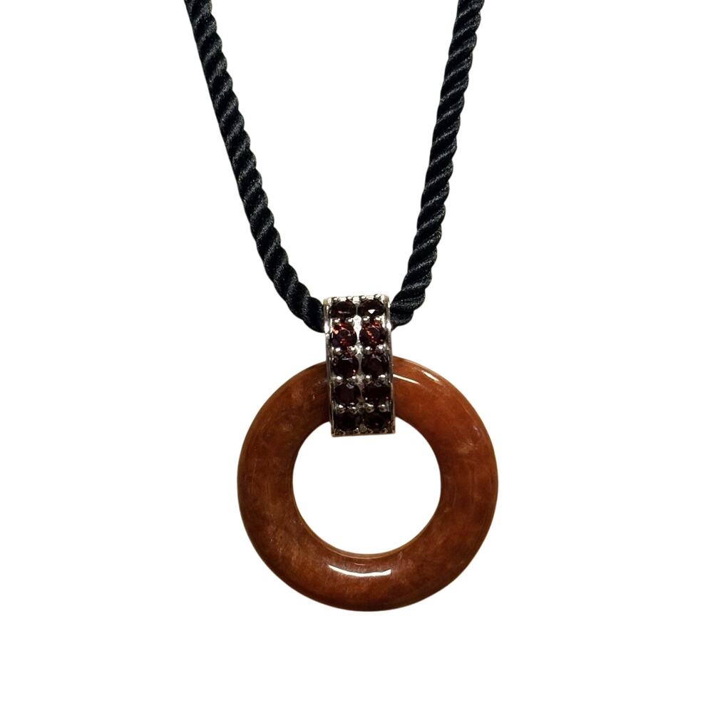 Jade of Yesteryear Necklace Sterling Silver, Red Jade, Garnet & Rope JOY PAJ